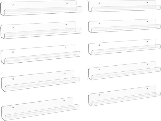 upsimples 10 Pack Clear Acrylic Shelves, 1.7" x12" Clear Wall Shelves