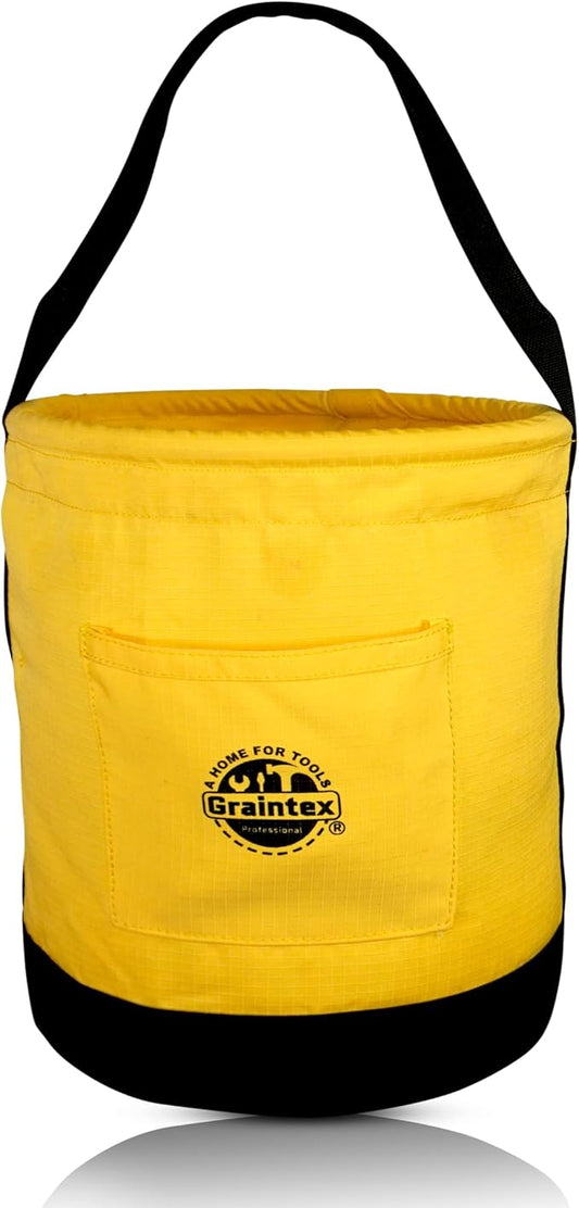 Graintex Canvas Utility Bucket 12"x15", Round Tool Bucket, Reinforced Base & Carry Handle, Ripstop Canvas, Multi-Purpose Bag for Jobsite, Gardening, Home Use, Ideal for Tool Storage Solutions - Yellow