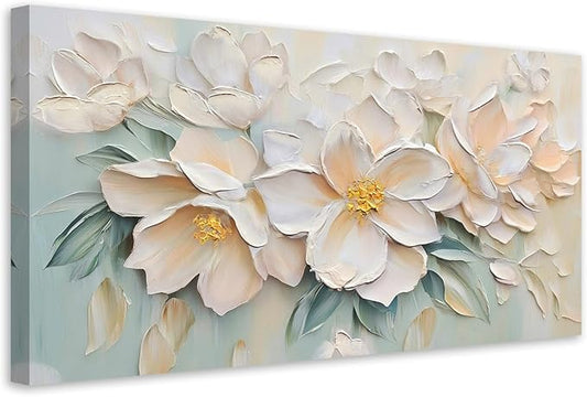 Anolyfi White Textured Flowers Canvas Wall Art