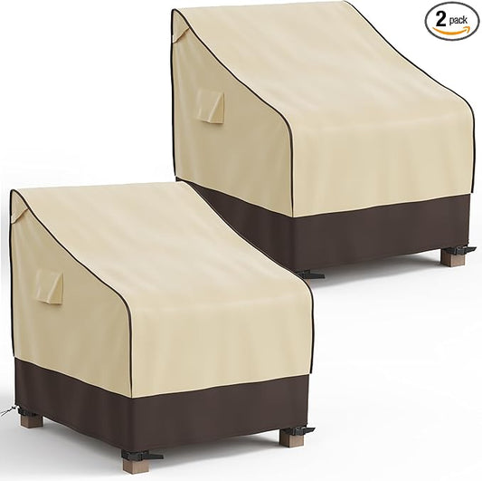 MR. COVER Patio Chair Covers Waterproof, Outdoor Furniture Covers for Rocking Chair, Heavy Duty Anti UV Chair Cover, Fits up to 35"W x 40"D x 35"H, Air Vent and Handles Included, Brown & Khaki, 2 Pack