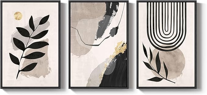 3 Piece Framed Black and White Boho Wall Art