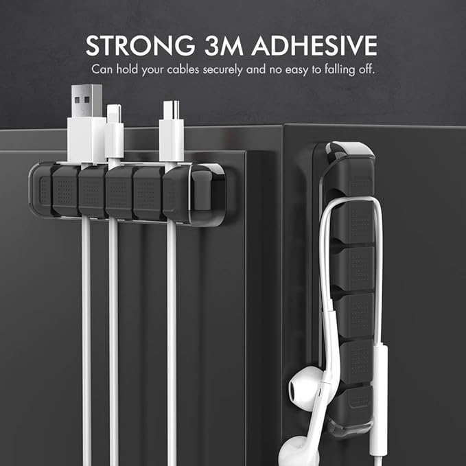AHASTYLE Cable Organizer Holder 5 Slots Desktop Cord Wire Clips Keeper for Organizing USB Cable/Power Cord/Wire Home Office and Car (Black)