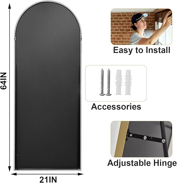 HARRITPURE 64"x21" Arched Full Length Mirror Free Standing Floor Mirrors