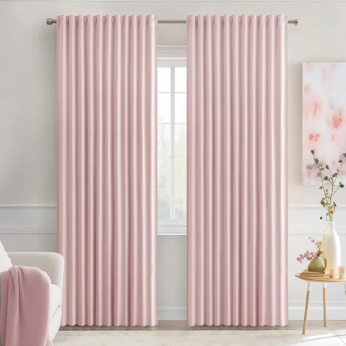 MIULEE Baby Pink Back Tab Blackout Curtains 84 Inch Length 2 Panels Set
