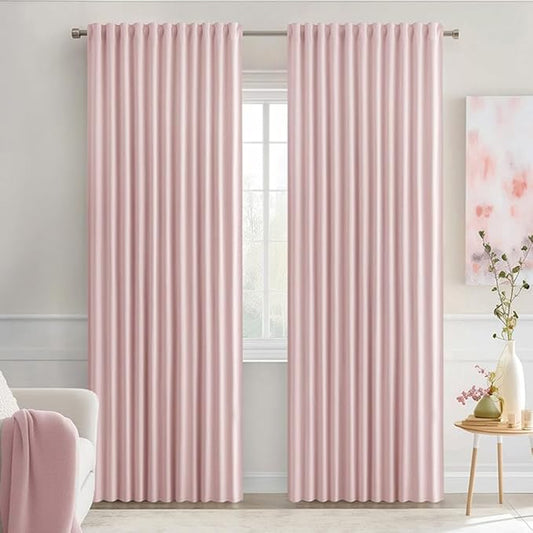 MIULEE Baby Pink Back Tab Blackout Curtains 84 Inch Length 2 Panels Set