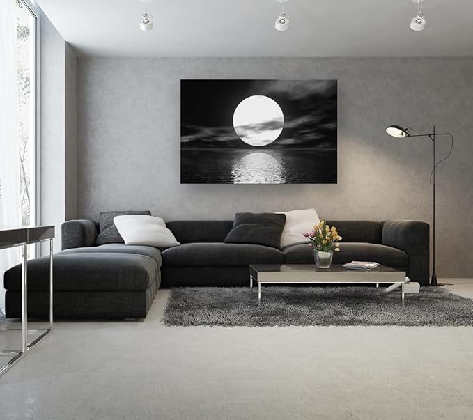 Cao Gen Decor Art S06469 Wall Art Canvas Sea White Full Moon in Night Picture