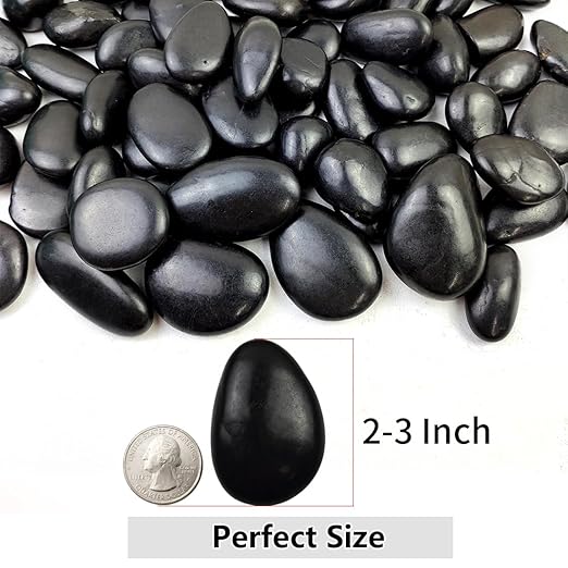 YISZM 20lbs Black Pebbles for Landscaping, 2-3 Inch High Polished Natural Large River Rocks for Plants, Decorative Stones Vase Filler Fish Tank Aquariums Garden Outdoor and Indoor DIY