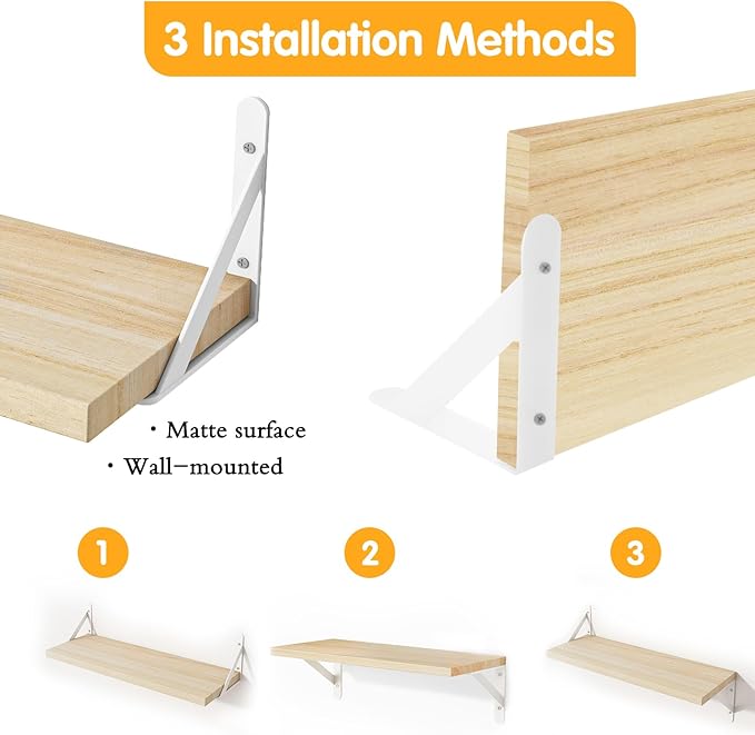 YGEOMER Floating Shelves for Wall, Different Sizes Natural Wood Wall Shelves