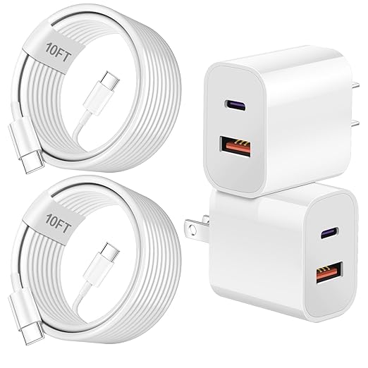 Dual Port A/C Charger for iPhone 17 16 15,Type C Charger Fast Charging Block,2Pack Quick USB C Wall Chargers Adapter,10FT USB C Charging Cable for iPhone 17/17 Pro Max/17 Air/16 Pro/16e/15 Plus/15 Pro