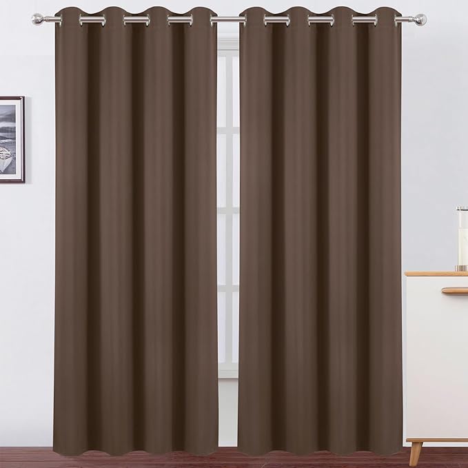 LEMOMO Blackout Curtains 52 x 120 Inch Long Chocolate Curtains Set of 2 Panels