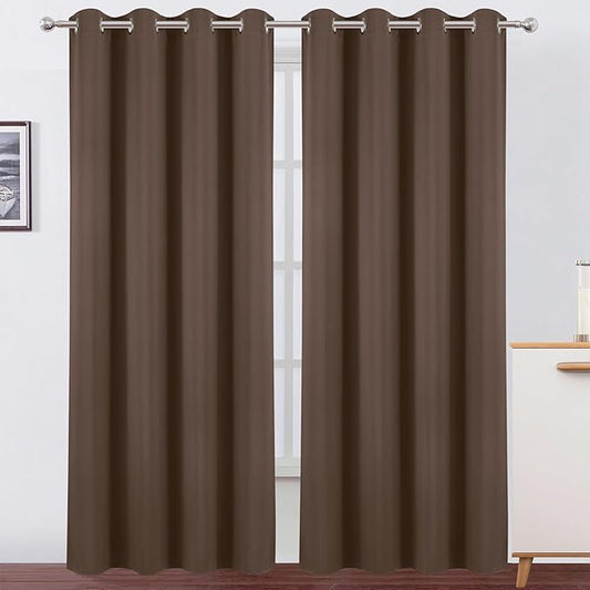 LEMOMO Blackout Curtains 52 x 120 Inch Long Chocolate Curtains Set of 2 Panels