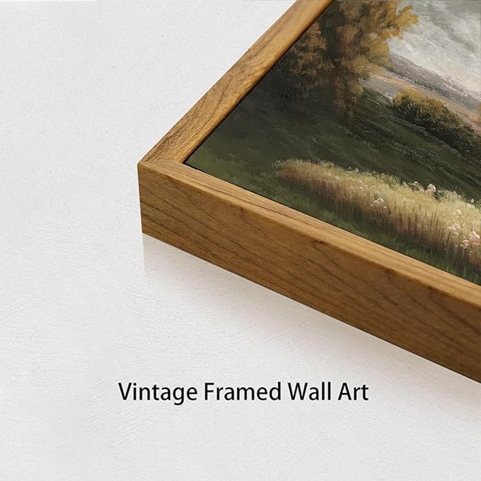 OIQArtOIQ Framed Vintage Landscape Wall Art French Country Cottage Natural