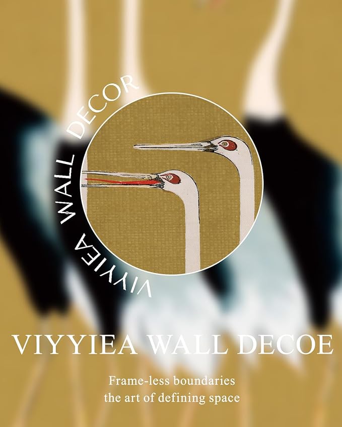VIYYIEA Extra Large Size Canvas Wall Art, 36x54 Vintage Scroll Hanging Crane Print, Elegant Bird Animal Artwork for Living Room, Bedroom, or Office