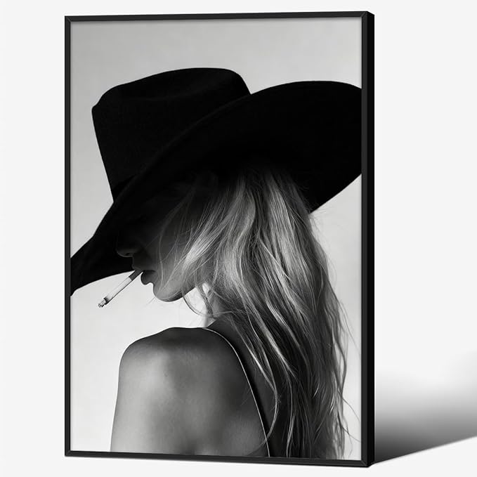 Trendy Black And White Black Framed Wall Art Cool Western Woman Smoking Prints