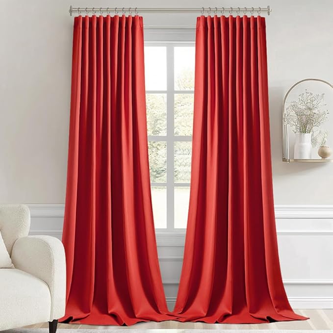MIULEE Christmas Red Back Tab Blackout Curtains 102 Inch Long 2 Panels Set