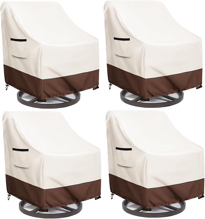 Waterproof 4 Pack Outdoor Swivel Chair Cover for Patio Chair Size Up to 30" W x 34" D x 36" H inch,Outdoor Lawn Patio Furniture Covers (Beige)