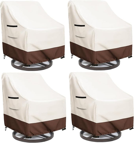 Waterproof 4 Pack Outdoor Swivel Chair Cover for Patio Chair Size Up to 33" W x 35" D x 36" H inch,Outdoor Lawn Patio Furniture Covers (Beige)