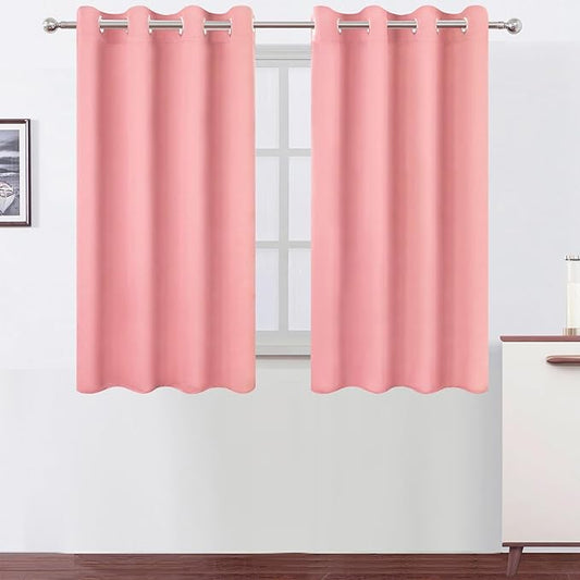 LEMOMO Blackout Curtains 66 x 54 Inch Long Pink Curtains Set of 2 Panels Room
