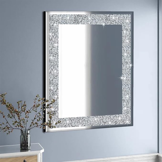 QMDECOR Crystal Crush Diamond Rectangle Silver Mirror