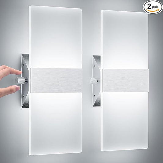 ChangM Modern Wall Sconces Set of Two, 12W Acrylic Led Wall Light, Equipped