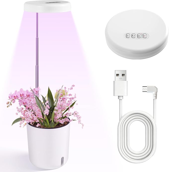 Self-Watering Planter with Grow Light â Cute Desk Plant Pot for Office, Bedroom & Window â No Green Thumb Needed, 2-in-1 Wall + Desktop, USB Powered (5W LED, White)