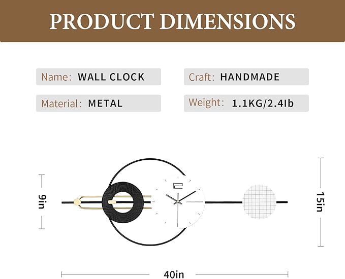 Large Wall Clock for Living Room, Modern Decorative Silent Battery Operated