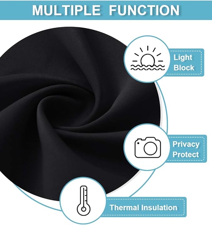 RYB HOME Short Black Curtains for Bedroom, W42 x L63 inch, 2 Panels