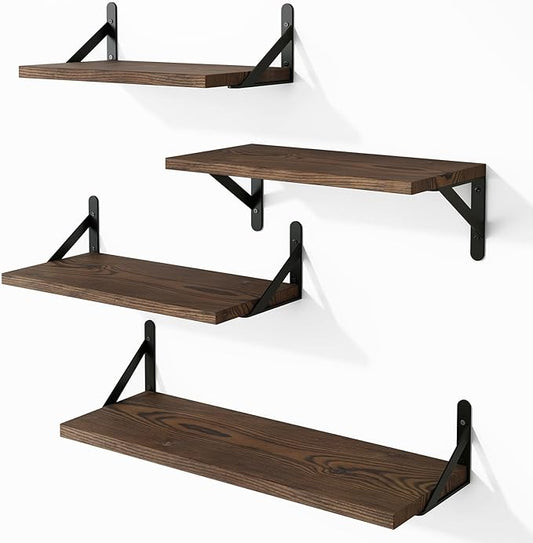 YGEOMER Floating Shelves for Wall, Different Sizes Dark Carbonized Pine Wall