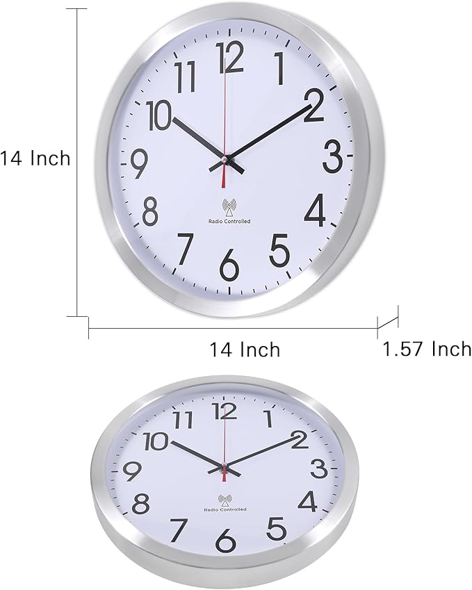 Atomic Analog Wall Clock, 14Inch Radio Controlled Sets Automatically Wall Clock