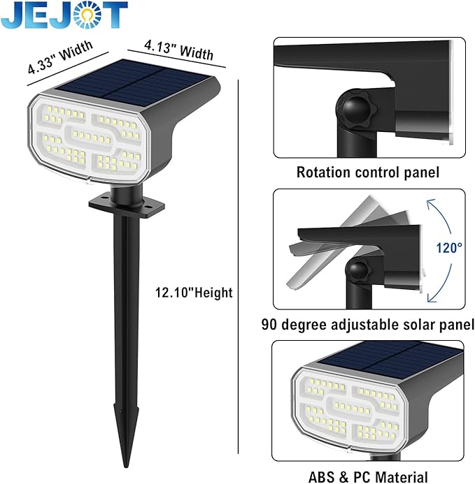 Solar Lights Outdoor Waterproof IP65,Auto On/Off, 2700K 2 Lighting Modes, Super Bright LED, Solar Powered Yard Garden Solar Spot Lights for Outside Landscape -8 Pack