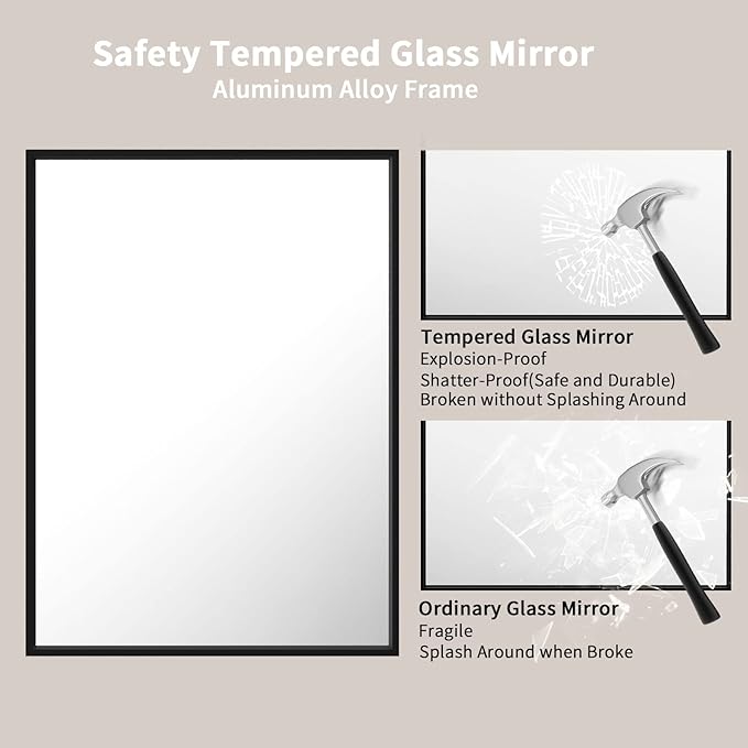 LOAAO 22"X30" Black Rectangle Bathroom Mirror Wall, Matte Black Aluminum Alloy