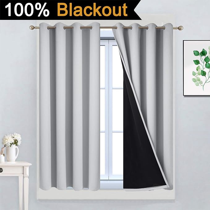 Yakamok Total Blackout Curtains, 2 Thick Layers Completely Blackout Thermal