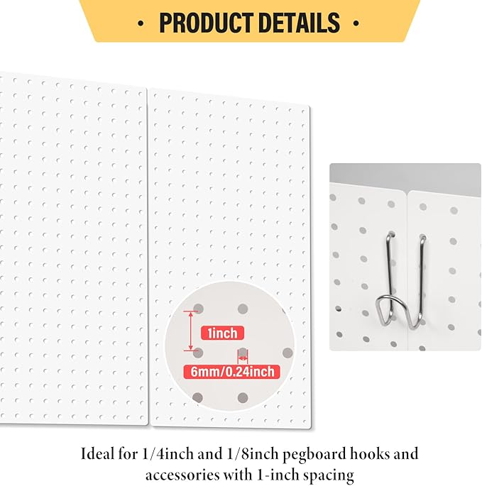 DEWEL Peg Board, 23" x 12" Metal Pegboard Panels, 4 Pack Metal PegBoard Organizer with Accessories, Wall Organizer Peg Board for Garage and Garden Tool Storage, Includes Installation kit（4pcs white）