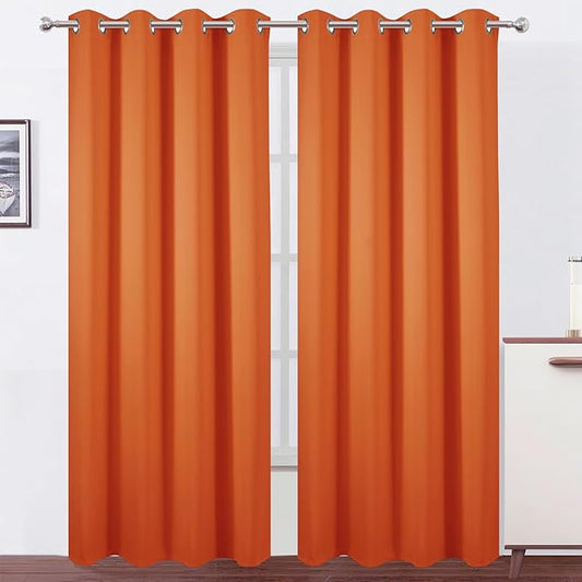 LEMOMO Blackout Curtains 52 x 90 Inch Long Orange Curtains Set of 2 Panels Room