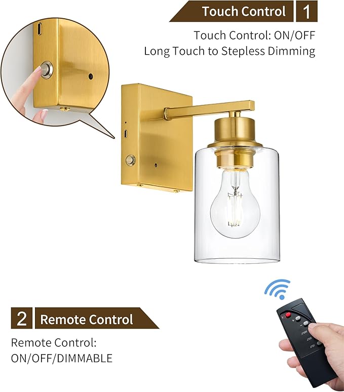 Rayogale Rechargeable Wall Sconce, Easy Install Dimmable Wireless Wall Lamps