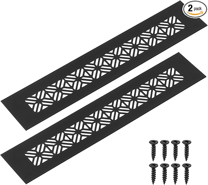 uxcell 2Pcs Aluminum Alloy Air Vents, 250 x 50mm / 9.8 x 2" Rectangle Louvered Ventilation Grille Cover with Mounting Screws for Door Cabinet Wardrobe, Matt Black