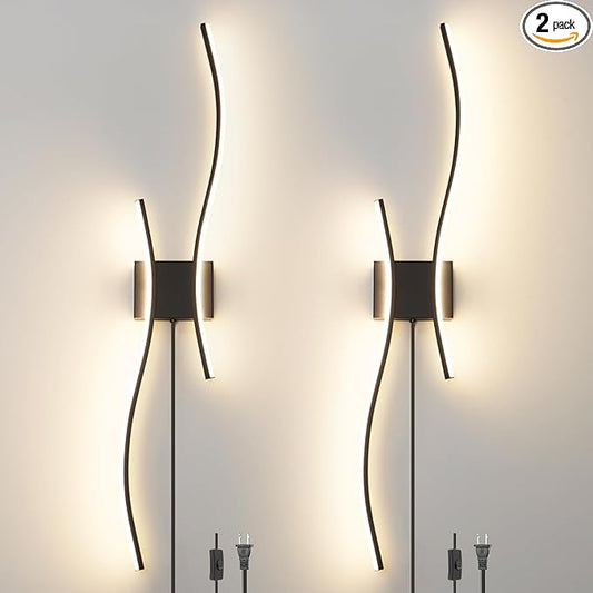Daunton Modern Black Plug in Wall Sconces Set of 2