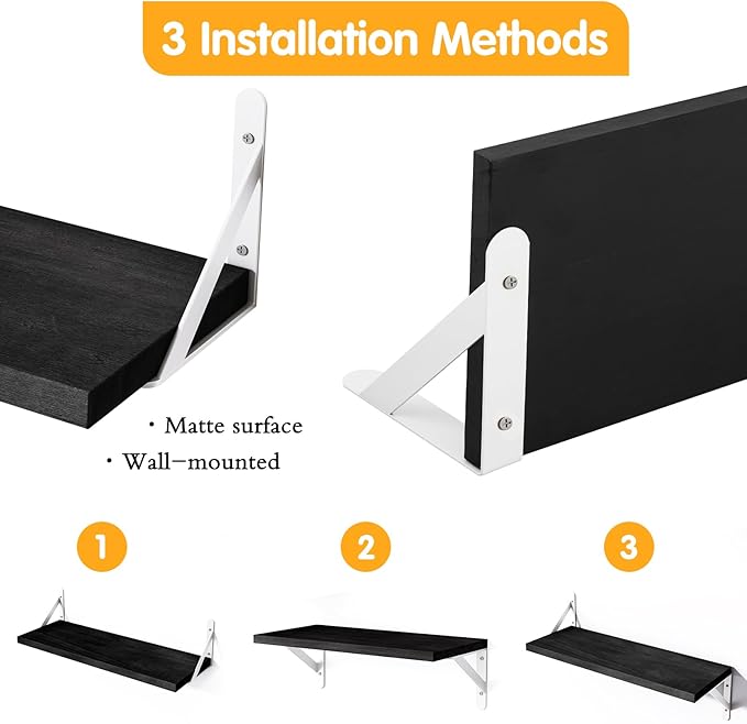 YGEOMER Floating Shelves for Wall, Different Sizes Black Wall Shelves for