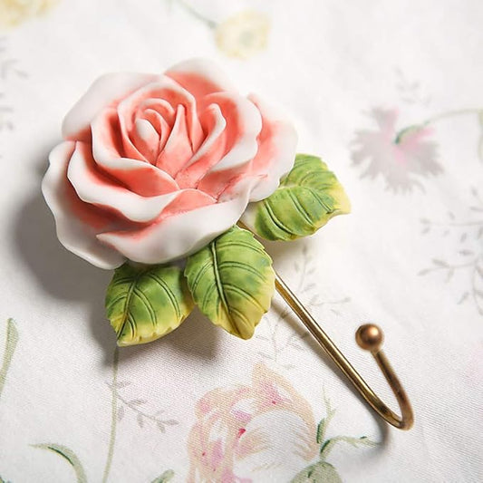 Beautiful Pink Flower Decorative Wall Hook, Fancy Cute Handmade Resin Rose Robe