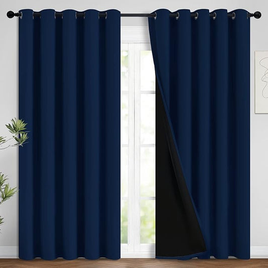 Yakamok Navy Blue 100% Blackout Curtains Energy Saving Thermal Insulated 2