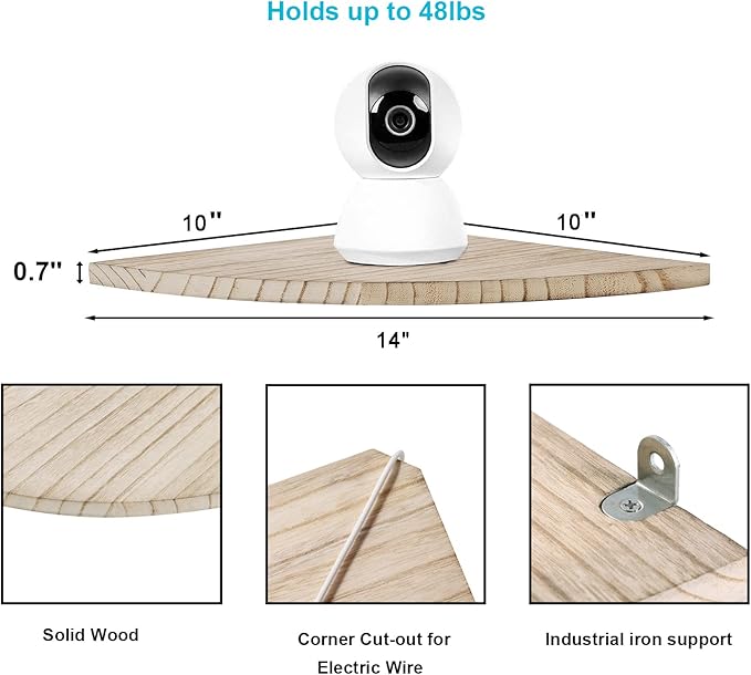 JORIKCHUO 10 inch Corner Wall Shelf, Round End Wall Mounted Floating Corner