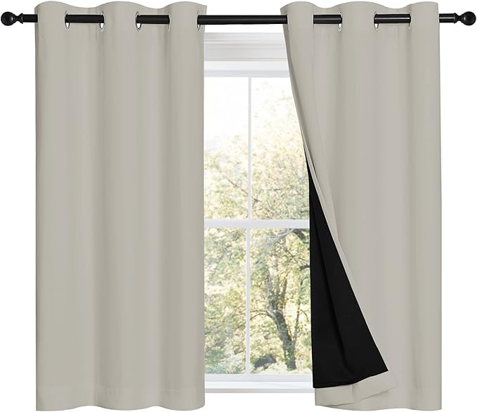 NICETOWN Natural 100% Blackout Curtains 45 inches Long, 2 Thick Layers