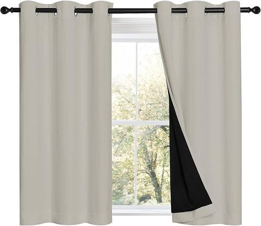 NICETOWN Natural 100% Blackout Curtains 45 inches Long, 2 Thick Layers