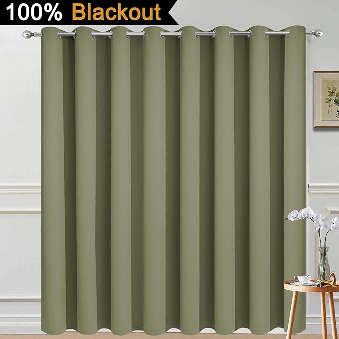 Yakamok 100% Blackout Extra Wide Thermal Insulated Curtains, Total Shade Patio