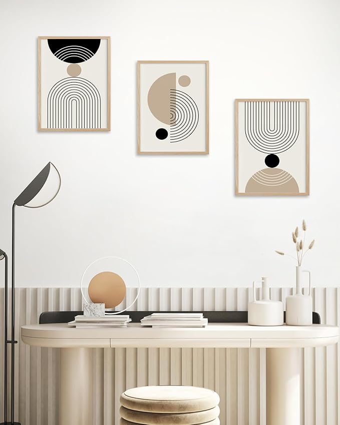 HesenDot Unframed Abstract Geometric Line Wall Art Set of 3, 12x16in Boho Mid