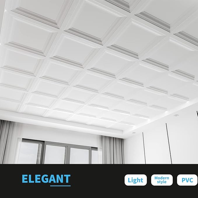 Art3d 24-Pack Square Drop Ceiling Tile 2ft x 2ft in White, PVC Ceiling Panel 24