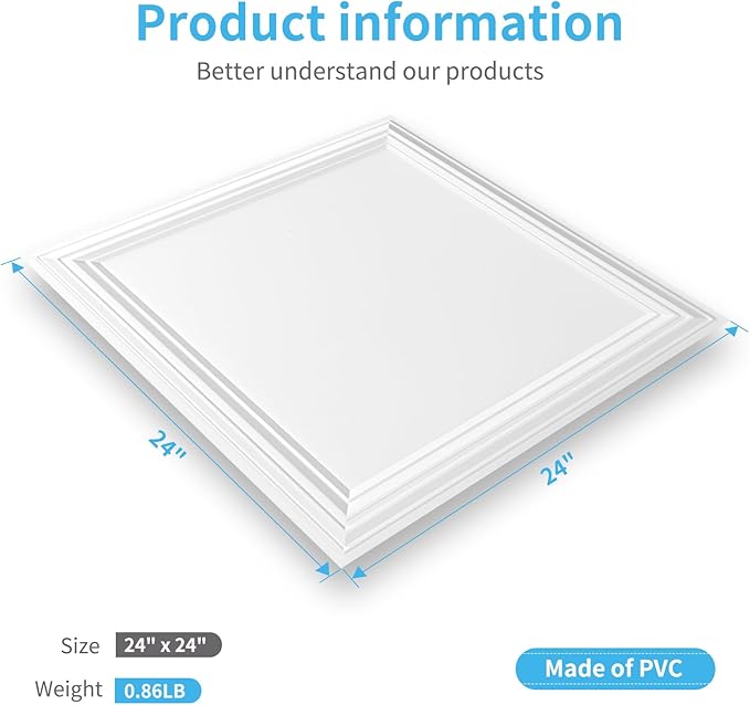 Art3d 24-Pack Drop Relief Ceiling Tiles