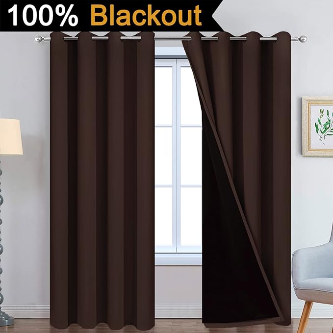 Yakamok Blackout Curtains 96 Inches Long, 2 Thick Layers Grommet Top Thermal