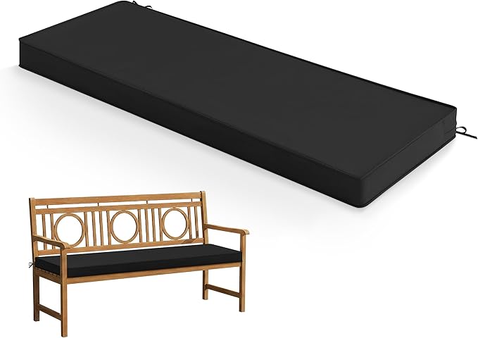 Summsun Outdoor Bench Cushion: Waterproof and Fade Resistant Patio Furniture Cushions - Non-Slip Bench Pad Cushion with Removable Cover for Garden Swing Porch Sofa Settee, 48 x 18 x 3 Inch, Black