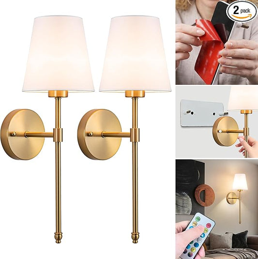 Vimhou Peel and Stick Wall Sconces, Stick On Wall Sconce Set of 2, Battery